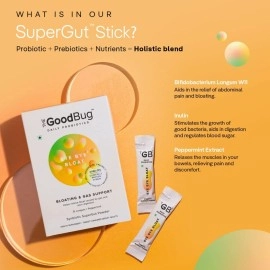 The Good Bug ByeBye Bloat SuperGut Powder for Healthy Digestion | Pre & Probiotic Supplement that helps with Bloating, Gas & Heartburn | 2.5 Billion CFU of Clinically Proven Strain | 15 Days Pack