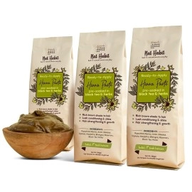 Nat Habit - Fresh Ready To Apply Henna Paste, Pre-Soaked in Black Tea and Herbs,100% Natural Rajasthani Henna, Imparts Rich Brown Shade (Pack of 3 x 220g)