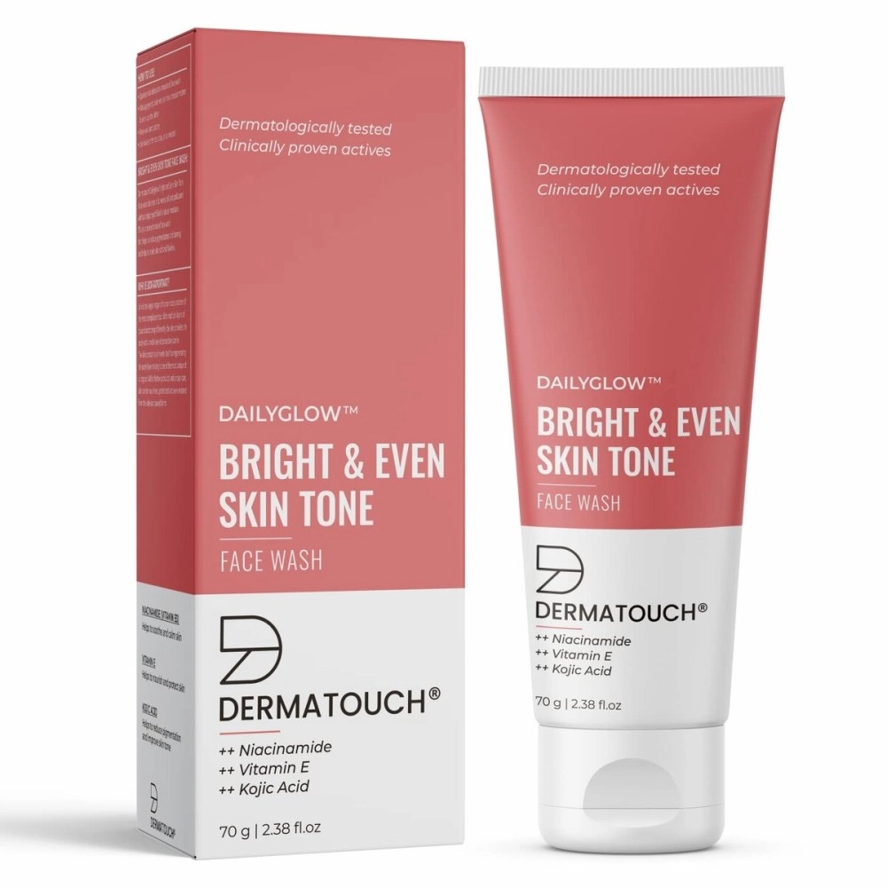DERMATOUCH Bright & Even Tone Face Wash with Niacinamide Vitamin E and Kojic Acid | Daily Gentle Face Wash For Tan, Pigmentation, Uneven Tone - 70G