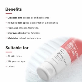 DERMATOUCH Bright & Even Tone Face Wash with Niacinamide Vitamin E and Kojic Acid | Daily Gentle Face Wash For Tan, Pigmentation, Uneven Tone - 70G