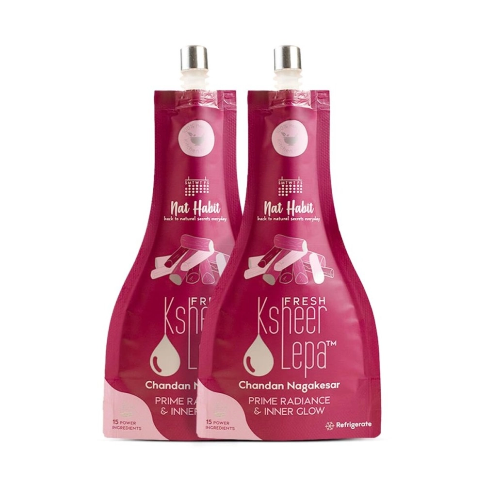 Nat Habit - Back To Natural Secrets Everyday Fresh Chandan Nagakesar Ksheer Lepa Face Mask For Brighten, Radiance Glow & Softens Face Skin, Zero Chemicals & Preservatives (40g of Each, of 2)