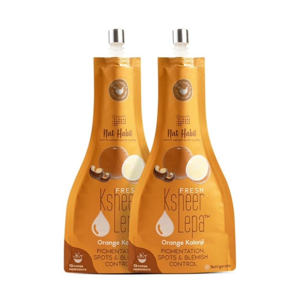 Nat Habit Fresh Orange Kalonji Ksheer Lepa Face Mask For Pigmentation, Spots & Blemishes Control, Zero Chemicals & Preservatives (40g of Each, Pack of 2)
