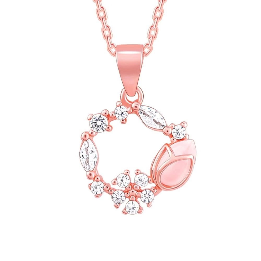 GIVA 925 Silver Rose Gold Drop Wreath Pendant With Link Chain Gifts for Girlfriend, Gifts for Women and Girls With Certificate of Authenticity and 925 Stamp ROSEGOLD One Size