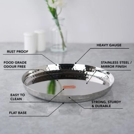 Sumeet Stainless Steel Handcrafted Hammered Texture Heavy Gauge Mirror Finish Royal Dinner Plate Set of 6 Pieces, 29.5cm Dia