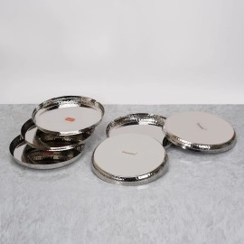 Sumeet Stainless Steel Handcrafted Hammered Texture Heavy Gauge Mirror Finish Royal Dinner Plate Set of 6 Pieces, 29.5cm Dia