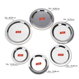 Sumeet Stainless Steel Heavy Gauge Ciba/Lids/Tope/Cheeba Cover Set of 6 Pcs (12.3cm, 13.8cm, 15.5cm, 16.7cm, 18.5cm, 20cm), Silver