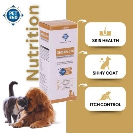 PET360 Omega 3+6 Concentrated Salmon Fish Oil for Dogs & Cats with Vitamins & Minerals - 100 ml | Shinier Coat, Itch & Allergy Control | Improves Skin & Hair Health | Nutritional Supplement for Pets