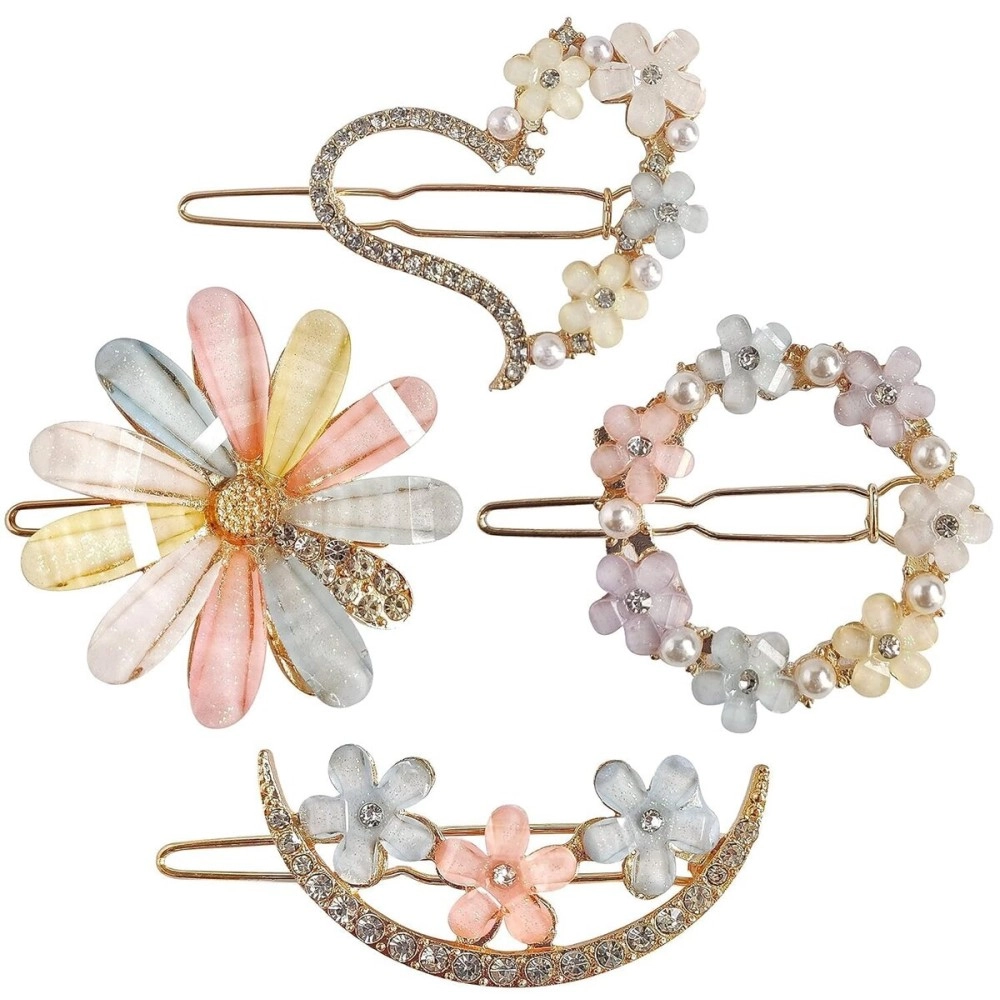 ANNA CREATIONS 4 Pcs Latest Korean Fashion Style Flower Lock Pin Hair Clip Hair Pin Hair Accessories for Women & Girls