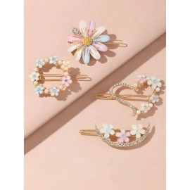ANNA CREATIONS 4 Pcs Latest Korean Fashion Style Flower Lock Pin Hair Clip Hair Pin Hair Accessories for Women & Girls
