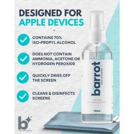 BARROT PRO Screen Cleaning Kit | Designed for Apple Devices - iPhones, iMacs, iPads, Macbooks | Made with 70% IPA | Includes 100ml Screen Cleaner, 30x30CM Large Microfiber | Easy to Store & Carry