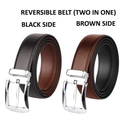 ZORO Men\'s Vegan Leather Reversible Black and Brown Belt | Rotating Buckle | RSCR-01C | Size - 50