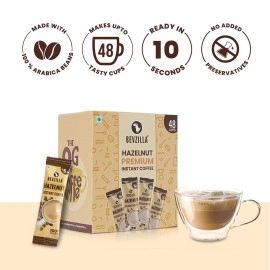 Bevzilla 48 Instant Coffee Powder Sachets (Hazelnut) - 96 Grams| Hot & Cold Coffee| Makes 48 Cups|Arabica Coffee | Easy To Carry| Best For Espresso, Latte, Cappuccino