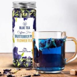 BLUE TEA - Butterfly Pea Flower Tea - 30gm - 60+ Cups | SUPER ANTIOXIDANT | Caffeine Free || Aparajita - Shankhpushpi || Flower Based - Herbal Tea | Reusable Pet Jar
