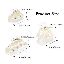 BELICIA Pearl Hair Clips White Hair Claw Clamps Crystal Hair Claw Clip Non Slip Clips Styling Hair Accessories for Women and Girls (Pack of 3)