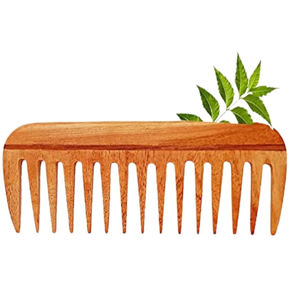 Rufiys Wooden Curly Hair Wide Tooth Comb | Neem Wood Curly Hair Comb for Women & Men | Hair Growth | Anti Dandruff | Detangler Comb (Neem-Comb_16 model)