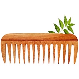 Rufiys Wooden Curly Hair Wide Tooth Comb | Neem Wood Curly Hair Comb for Women & Men | Hair Growth | Anti Dandruff | Detangler Comb (Neem-Comb_16 model)