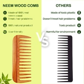 Rufiys Wooden Curly Hair Wide Tooth Comb | Neem Wood Curly Hair Comb for Women & Men | Hair Growth | Anti Dandruff | Detangler Comb (Neem-Comb_16 model)
