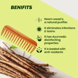 Rufiys Wooden Curly Hair Wide Tooth Comb | Neem Wood Curly Hair Comb for Women & Men | Hair Growth | Anti Dandruff | Detangler Comb (Neem-Comb_16 model)