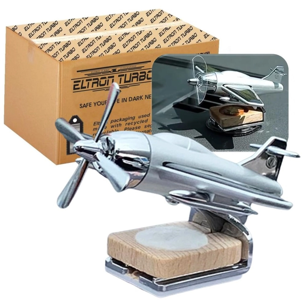 Eltron Turbo Aeroplane Glider Design Working On Solar Power Car Interior Accessories Decoration Diffuser/Dispenser Rotating Fan Dashboard Aroma Organic Fragrance Car Perfume (Pack of 1, Silver), Wipe