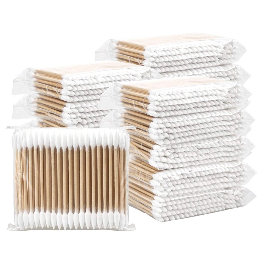 Aternal 300 Pieces Wooden Ear Cleaning Buds Double Tip Cotton Swabs Ear Wax Cleaner Multipurpose Personal Care Buds