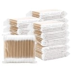 Aternal 300 Pieces Wooden Ear Cleaning Buds Double Tip Cotton Swabs Ear Wax Cleaner Multipurpose Personal Care Buds