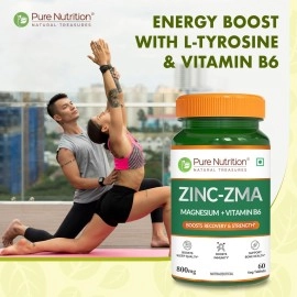 Pure Nutrition Zinc ZMA, 180 Veg Tablets (60X3) (Zinc Magnesium Aspartate & Vitamin B6) 800mg | Nightime Muscle Recovery Supplement | Boosts Muscle & Bone Strength | Improves Sleep Quality