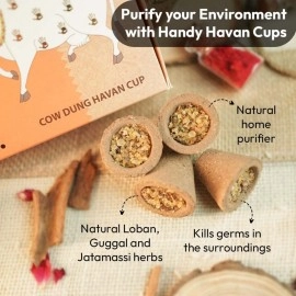 Nirmalaya Organic Cow Dung Havan Cups/Sambrani Cups (15 pcs) | Desi Cow Dung Dhoop Cups for Pooja- Jatamassi, Loban, Guggal .