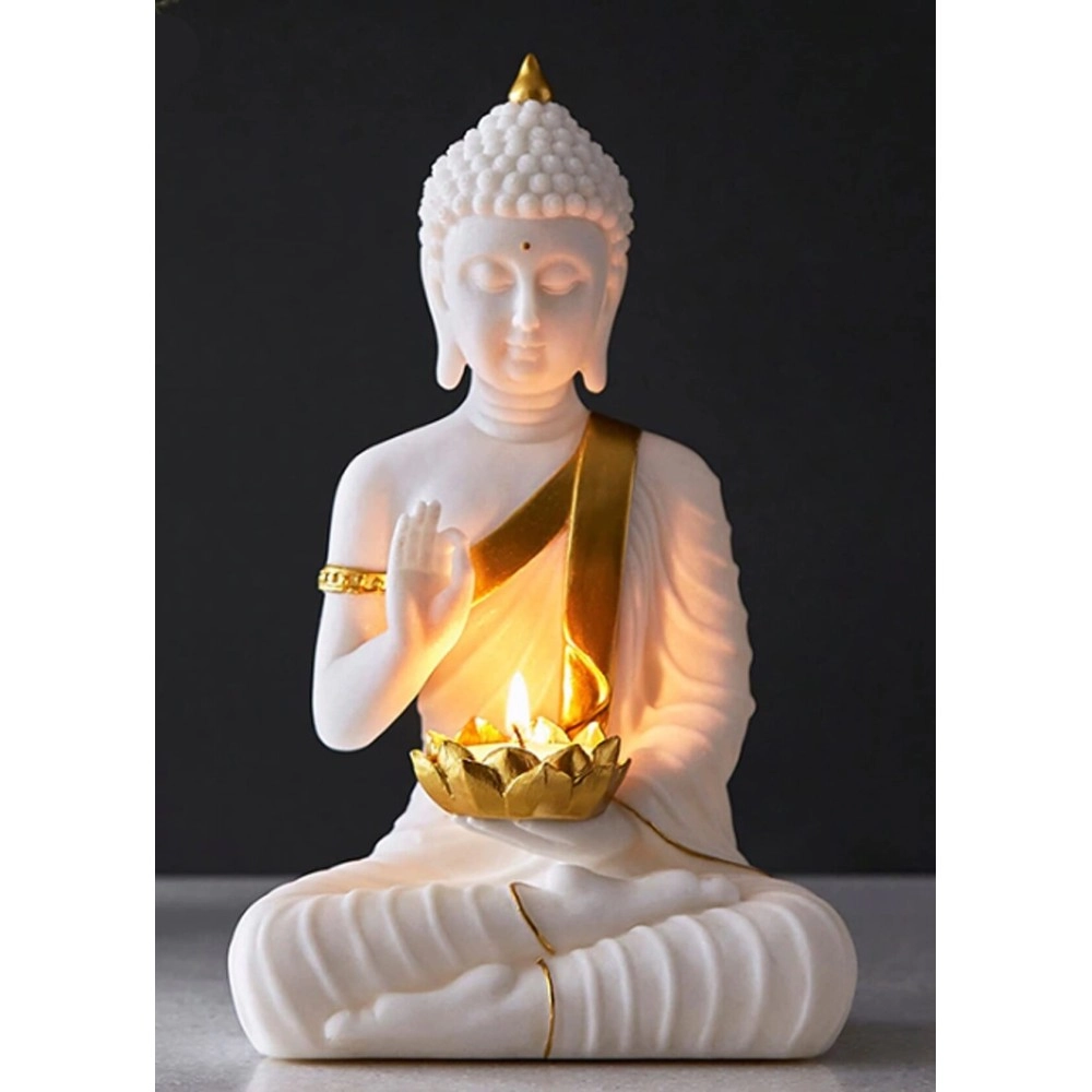 SN Handicrafts Buddha Idol Statue Showpiece Gift Gifting Item Polystone Home Decor Decoration 1 pic (White)