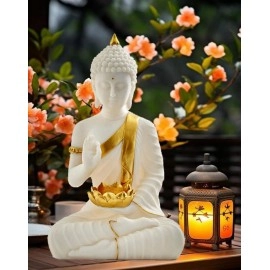 SN Handicrafts Buddha Idol Statue Showpiece Gift Gifting Item Polystone Home Decor Decoration 1 pic (White)
