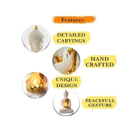 SN Handicrafts Buddha Idol Statue Showpiece Gift Gifting Item Polystone Home Decor Decoration 1 pic (White)