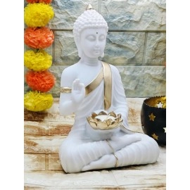 SN Handicrafts Buddha Idol Statue Showpiece Gift Gifting Item Polystone Home Decor Decoration 1 pic (White)
