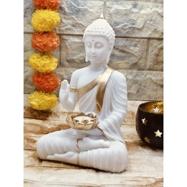SN Handicrafts Buddha Idol Statue Showpiece Gift Gifting Item Polystone Home Decor Decoration 1 pic (White)