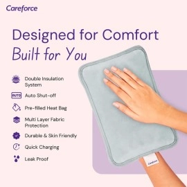 Careforce - The Force Behind Your Health Electric Hot Water Bag Electric Hot Bag Heating Bag Hot Pack Warm Water Bag Hot Gel Bag Electric Heat Bag- Grey