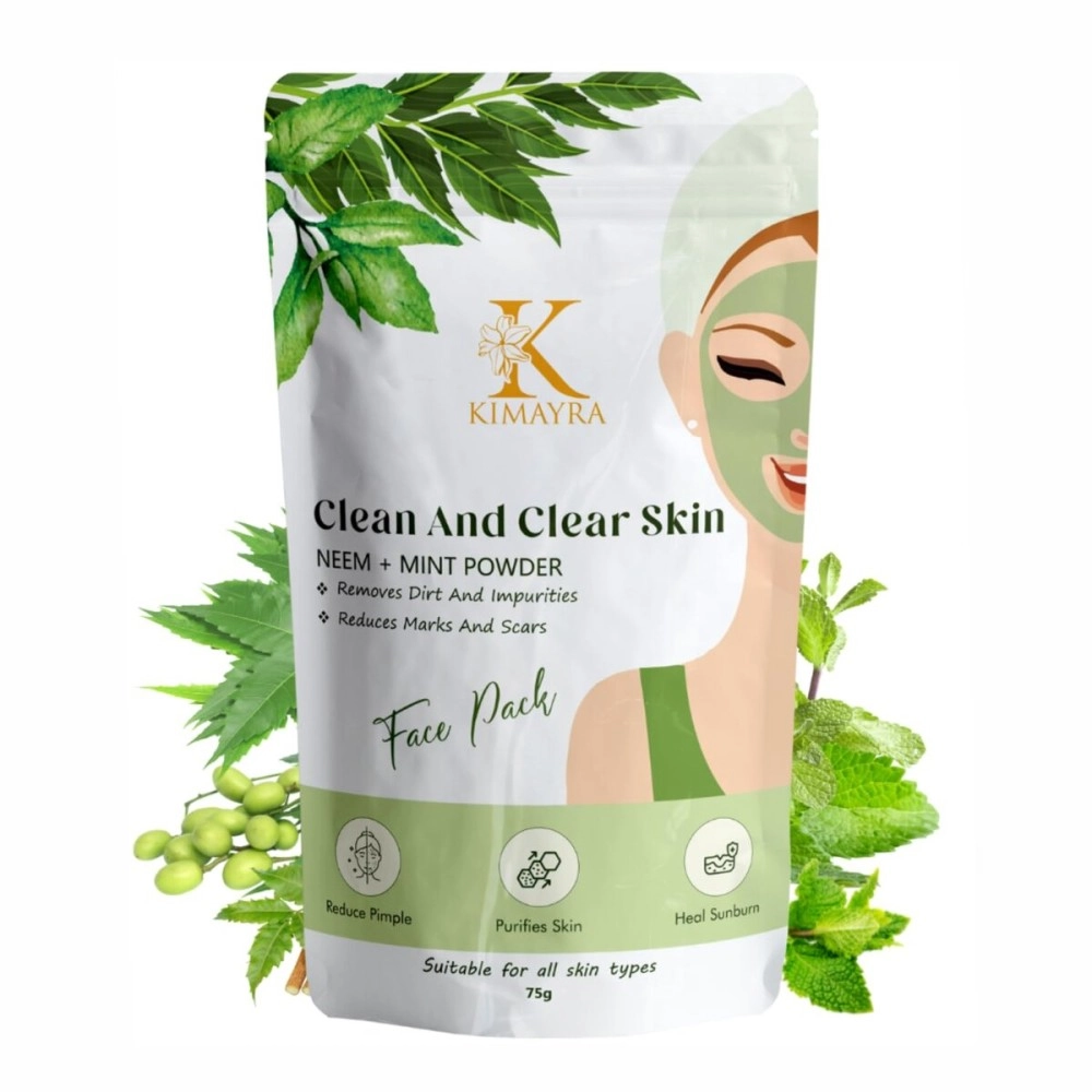 Kimayra Organic Neem + Mint Face Pack Powder For Clean & Clear Skin | Help In Reduce Pimple/Acne, Marks & Scars | Natural Face Pack Powder For Women/Men - Safe For All Skin Type - 75gm (Pack Of 1)