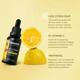 QUENCH BOTANICS Vitamin C Glow Boost Face Serum with 5% Ethyl Ascorbic Acid | Brightening Serum for Dark Spots & Uneven Skin Tone | Highly Stable & Non Irritating | Made in Korea (30ml)