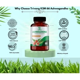 Trivang by Vedrisi Ashwagandha Capsules KSM-66 for General Wellness, 60 Capsules