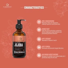 CARAWAY Jojoba Oil Cold Pressed - Organic Jojoba Oil for Face and Hair Growth - Multiple Uses - 50 ml