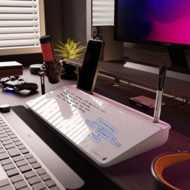 DeskBoard Buddy Desktop Whiteboard - Desk Dry Erase Easel Board Pad for Computer Table Top - Small Size, Portable, Glass Tabletop Notepad Bord with Mini Marker Stand - to Do List Notes (White)