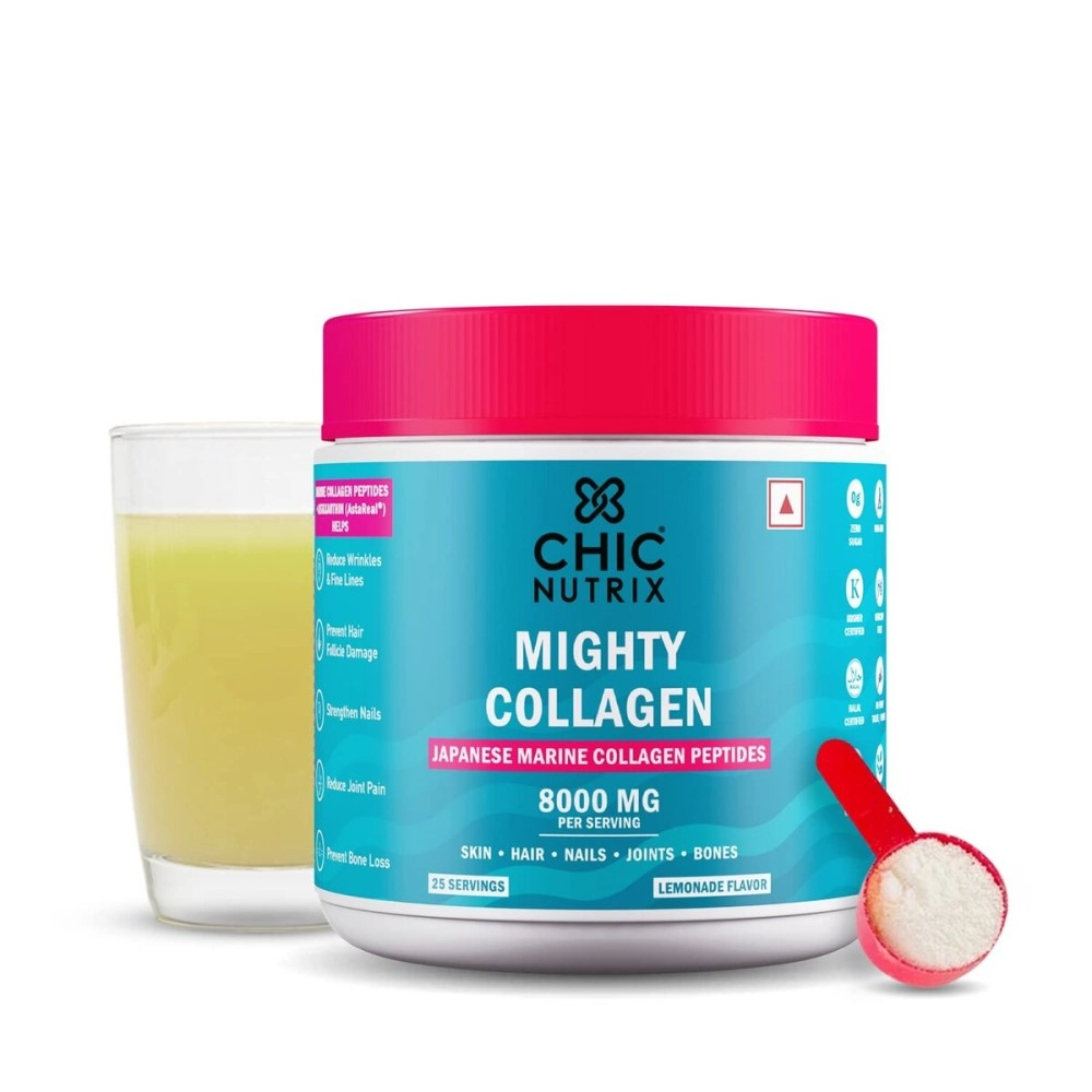 CHICNUTRIX Mighty Collagen - With 8g Japanese Marine Collagen Peptides + 2mg Astaxanthin | Youthful Skin, Healthy Bones & Joints