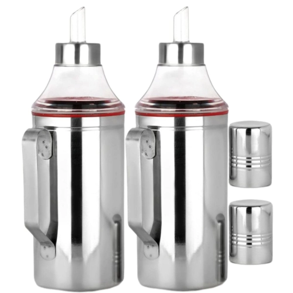VISAXMI Oil Dispenser with Handle 1 Liter Set of 2 | Oil Container for Kitchen | Oil Can | Oil Bottle | Oil Pourer for Kitchen 1000 ML (Silver, Pack of 2)