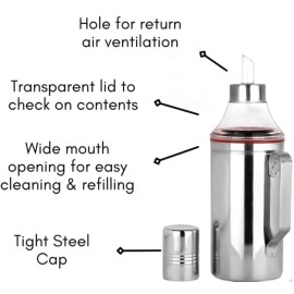 VISAXMI Oil Dispenser with Handle 1 Liter Set of 2 | Oil Container for Kitchen | Oil Can | Oil Bottle | Oil Pourer for Kitchen 1000 ML (Silver, Pack of 2)