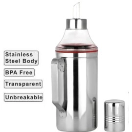 VISAXMI Oil Dispenser with Handle 1 Liter Set of 2 | Oil Container for Kitchen | Oil Can | Oil Bottle | Oil Pourer for Kitchen 1000 ML (Silver, Pack of 2)