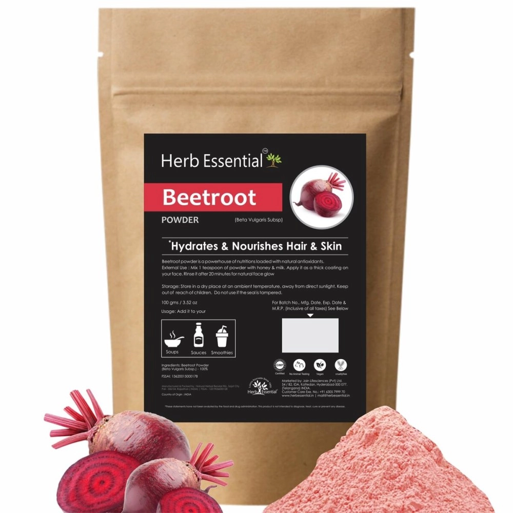 Herb Essential Beetroot Powder for Skin & Hair, 100g | 100% Natural | Hydrates & Revitalizes for Radiant Skin & Healthy Hair, Rich in Antioxidants