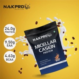 NAKPRO 100% Micellar Casein Protein Supplement |24g Protein, 9.5g EAAs, 4.63g BCAAs| Slow Absorbing Micellar Casein Protein Powder (Coffee, 1 Kg)