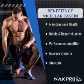 NAKPRO 100% Micellar Casein Protein Supplement |24g Protein, 9.5g EAAs, 4.63g BCAAs| Slow Absorbing Micellar Casein Protein Powder (Coffee, 1 Kg)
