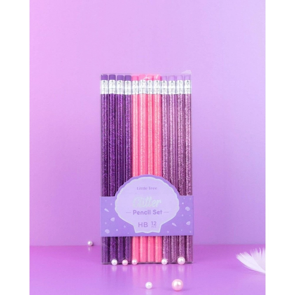 Ayat Retail | Quirky Premium Glitter Body Pencils | Set Of 12 Pencils | Attractive Colors For Kids & Girls | Fine & Strong Nib | Ideal For Kids Return Gifts (Pink-Purple)