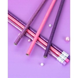 Ayat Retail | Quirky Premium Glitter Body Pencils | Set Of 12 Pencils | Attractive Colors For Kids & Girls | Fine & Strong Nib | Ideal For Kids Return Gifts (Pink-Purple)