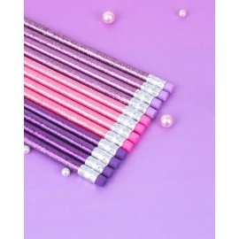 Ayat Retail | Quirky Premium Glitter Body Pencils | Set Of 12 Pencils | Attractive Colors For Kids & Girls | Fine & Strong Nib | Ideal For Kids Return Gifts (Pink-Purple)