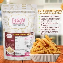 Delight Foods Mylapore Iyers Butter Murukku 200g | Healthy Groundnut Oil Fried Benne Murruku, Tea/Coffee time Snacks, Namkeen (200)