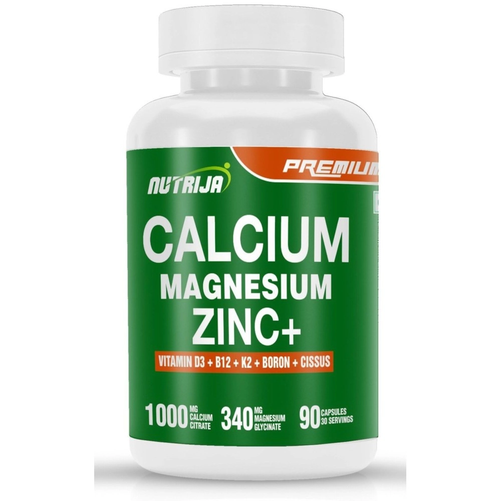 NutriJa Calcium Magnesium Zinc with Vitamin D3, Boron, K2 & B12 | Complete Bone Health & Joint Support Supplement for Men & Women (60 Capsules)